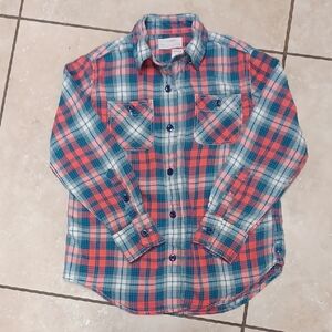 Crewcuts Flannel Plaid Shirt - Red, Teal, White- Size 6/7
